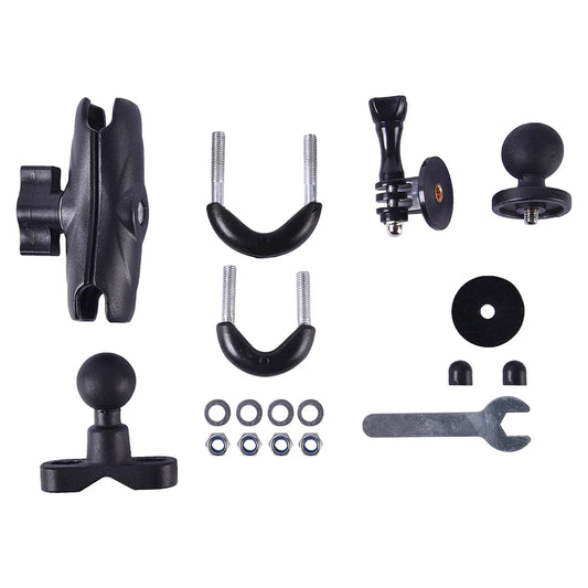 MOTORCYCLE CAMERA MOUNT WITH 360 ROTATIONAL HANDLE BAR AND MIRROR BAR FIT