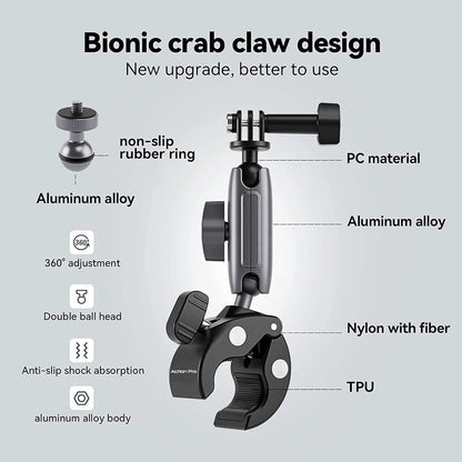 CAPLOCK CAMERA CLAMP HANDLEBAR BIKE MOUNT 360° DOUBLE BALLHEAD MAGIC ARM