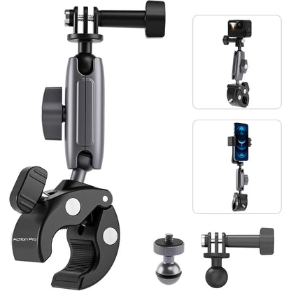 CAPLOCK CAMERA CLAMP HANDLEBAR BIKE MOUNT 360° DOUBLE BALLHEAD MAGIC ARM