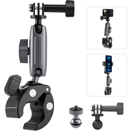 CAPLOCK CAMERA CLAMP HANDLEBAR BIKE MOUNT 360° DOUBLE BALLHEAD MAGIC ARM